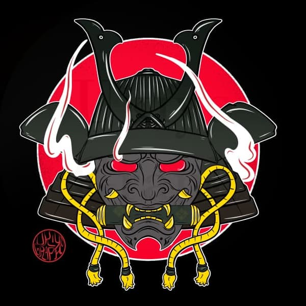 illustration d'un masque japonais et d'un casque de samourai